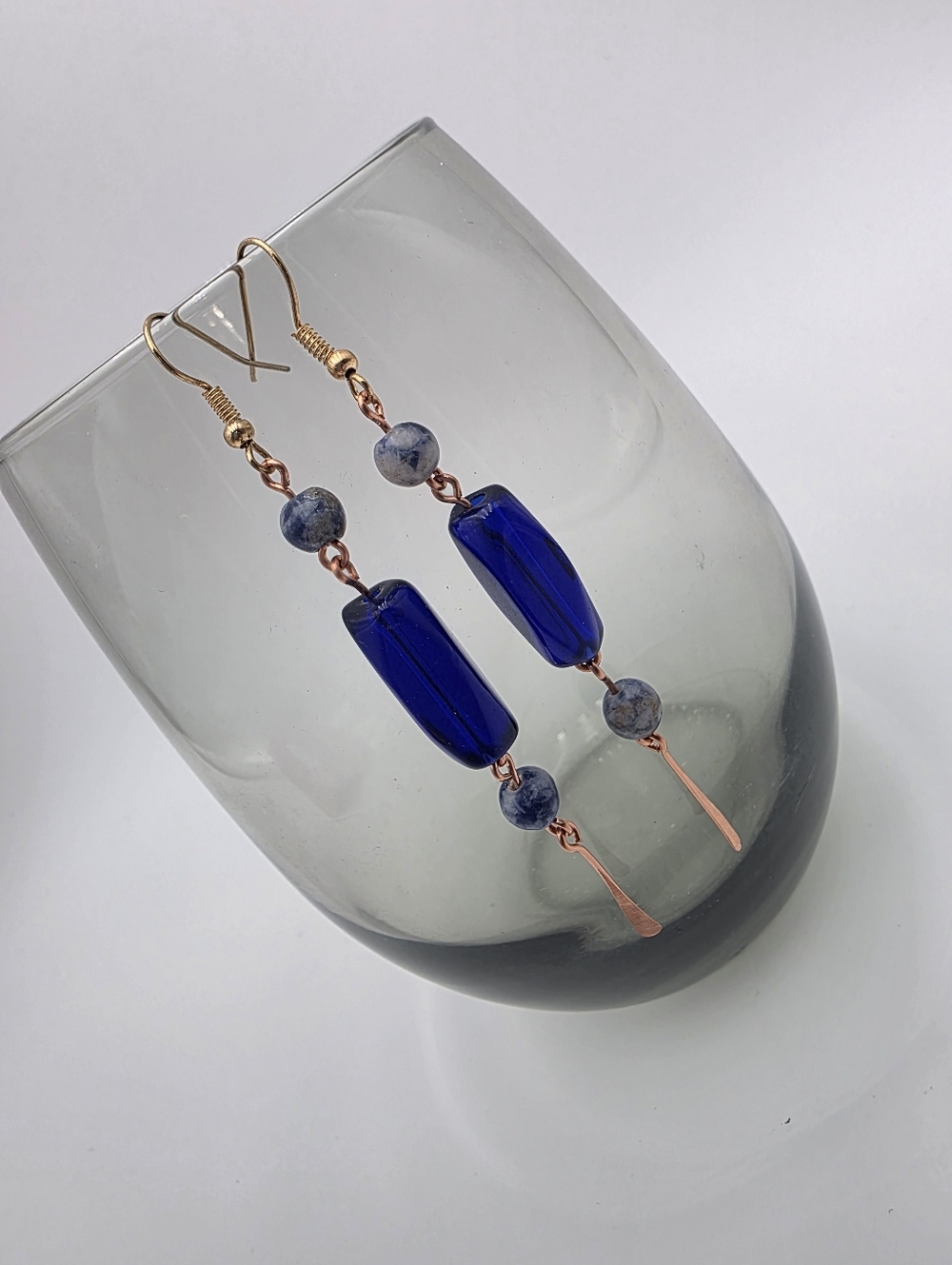 Handmade Cobalt Blue Beaded Drop Earrings - Women Jewelry - Picture 4 of 6
